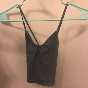 Blue fitted crop top with cross back